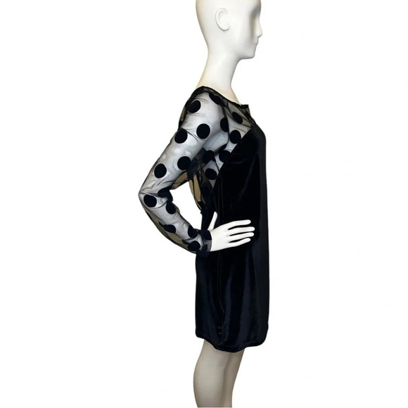BCBGeneration Women’s Black Velvet Polka Dot Long Sleeve Dress NWT Small - Picture 4 of 9